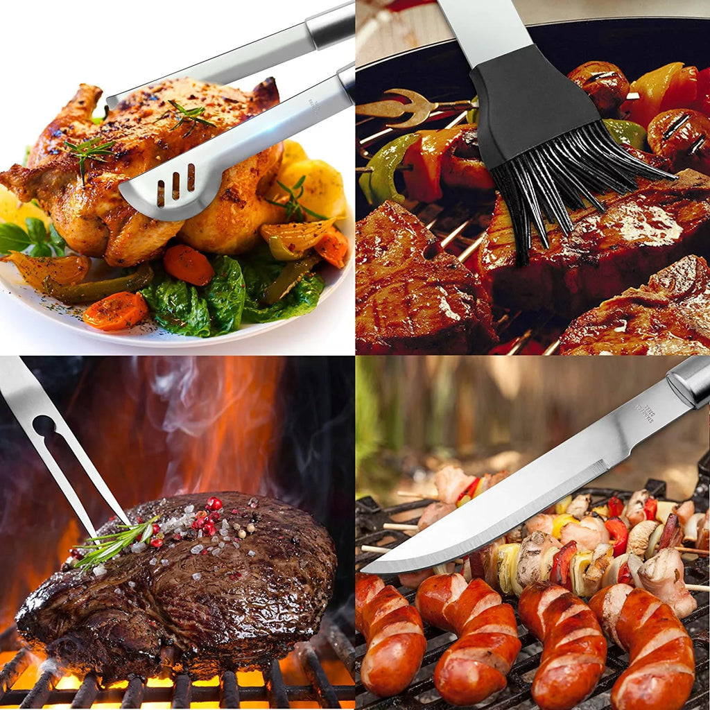 BBQ Grill Utensil Tools Set Reinforced BBQ Tongs 19-Piece Corrosion-free-Alloy Barbecue Grilling Accessories with Aluminum Storage Case -Complete Outdoor Grill Kit for Dad, Birthday Gift for Man