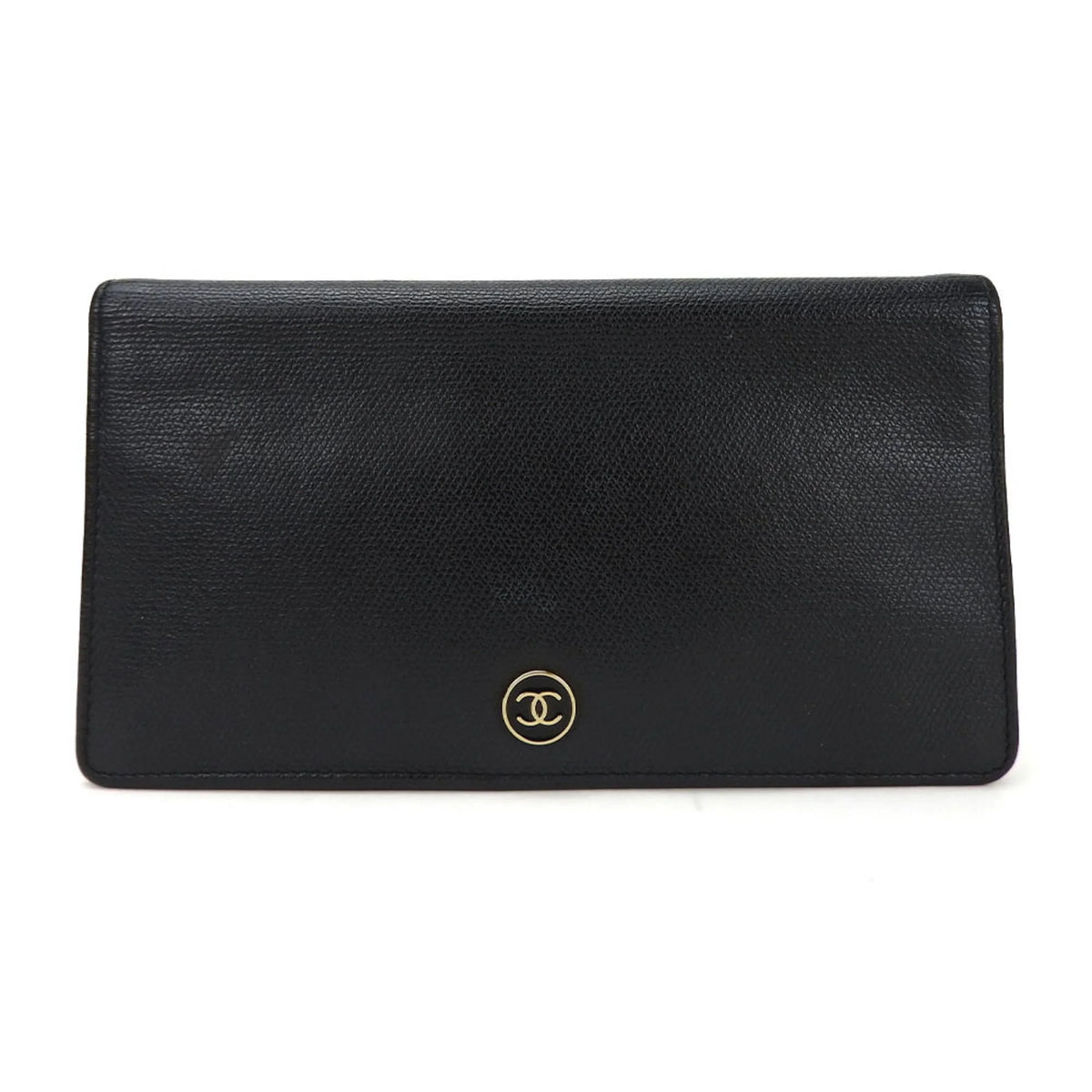 Secondhand CHANEL bifold long wallet A20904 1 Coco button black leather accessories ladies coco (Good)