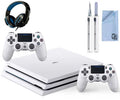 Sony PlayStation 4 Pro Glacier 1TB Gaming Console White, Headset 2 Controller With Cleaning Kit Like New