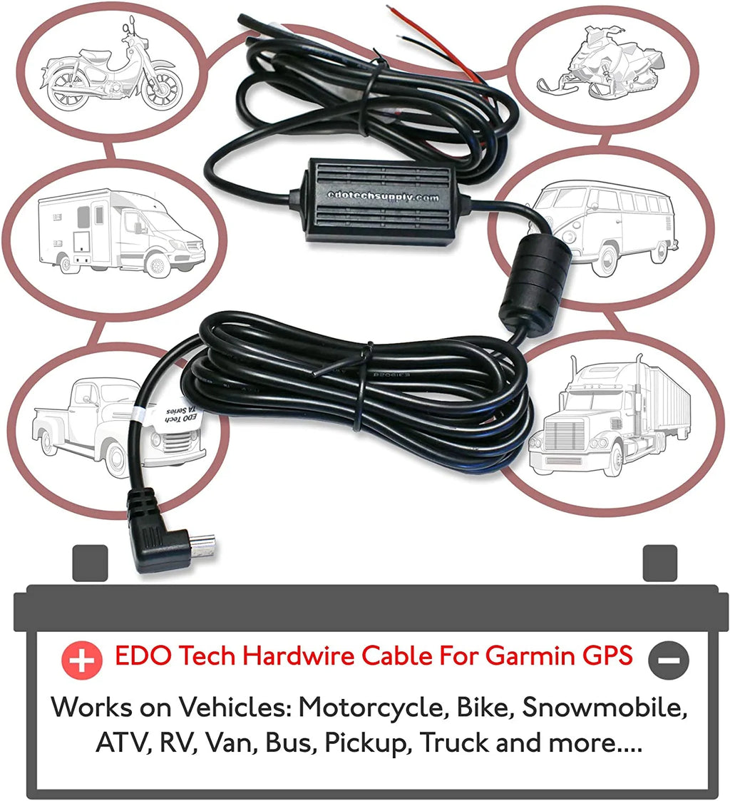 EDO Tech Direct USB Hardwire Car Charger Power Cord Kit for Garmin Nuvi 40lm 50lm 52lm 57lm 2597lmt 2595lmt Drive 51lm