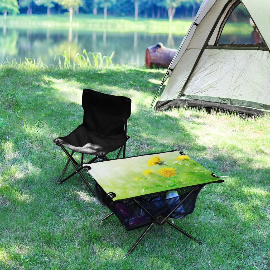 Spring Green Flowers Camping Folding Table Portable Beach Table with Storage Bag Compact Picnic Table for Outdoor Travel Fishing BBQ