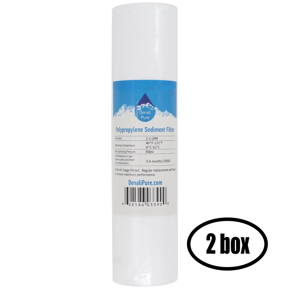 2 Boxes of Replacement for Expres Water ROUV10DC Polypropylene Sediment Filter - Universal 10-inch 5-Micron Cartridge for Express Water 6 Stage UV Reverse Osmosis Filtration System - Denali Pure Brand
