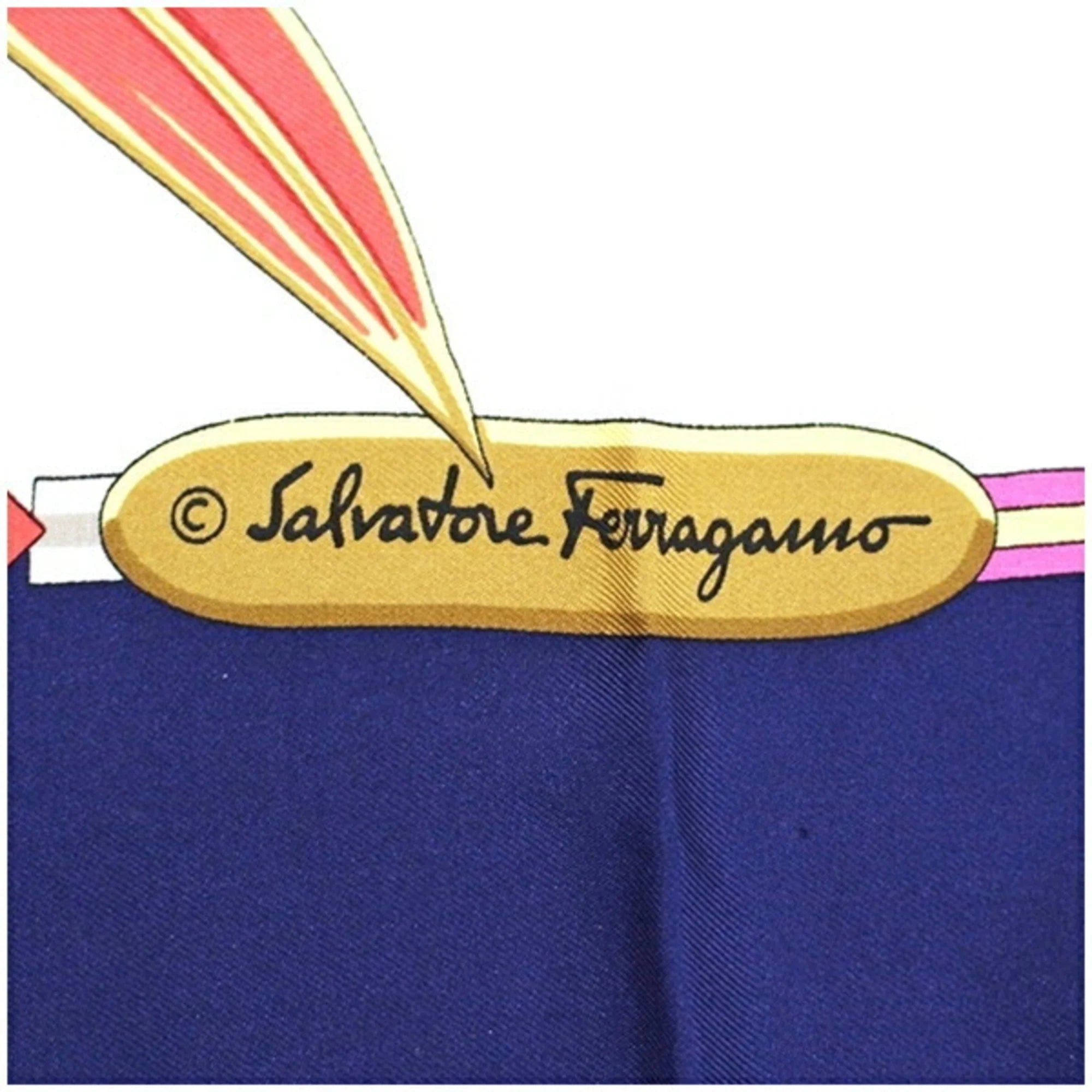 Secondhand Salvatore Ferragamo Silk Scarf Muffler Navy x Multicolor Leopard Print For Her (Good)