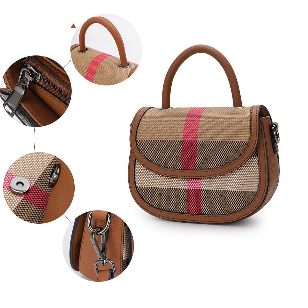Aidrani   New Female One Shoulder Crossbody Bag Canvas with Cowhide Saddle Bag