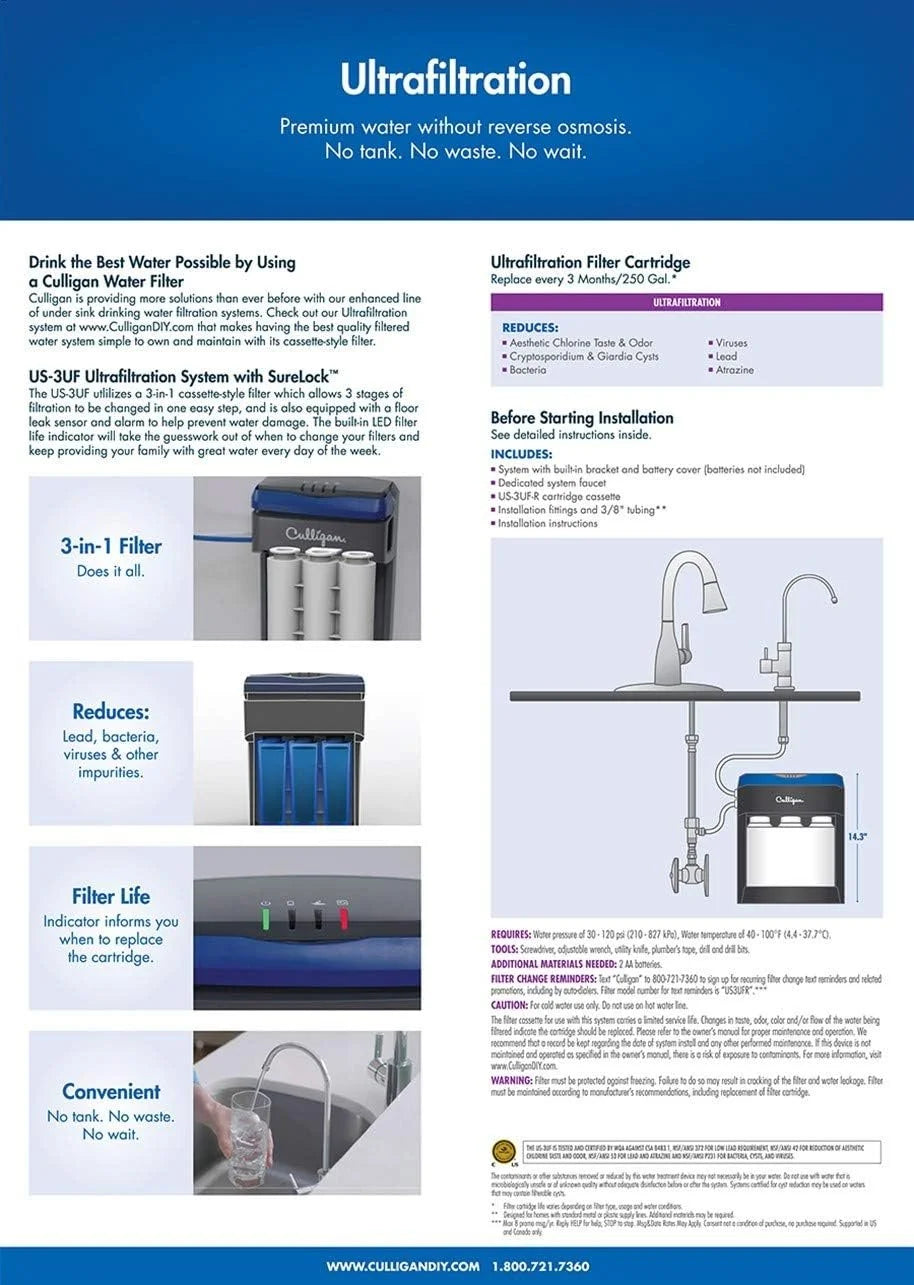 Culligan US-3UF-R Under-Sink Drinking Water Filter Replacement Cartridge, 2 Count Pack of 1, White