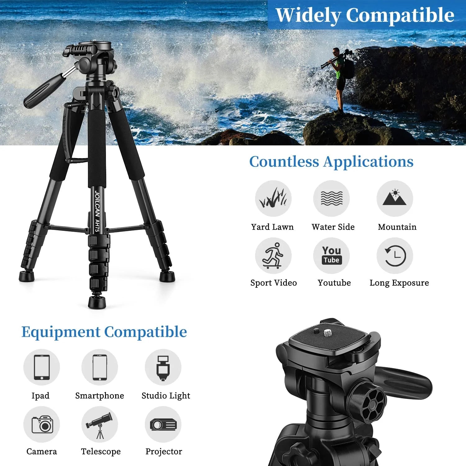 Tripod Camera Tripods, 74" Tripod for Camera Cell Phone Video Photography, Heavy Duty Tall Camera Stand Tripod,