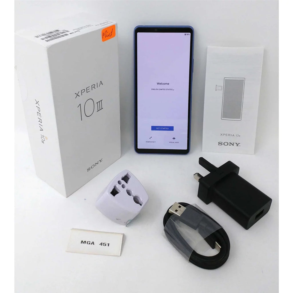 Previously Owned Sony Xperia 10 III 5G 128GB XQ-BT52 6GB RAM GSM Factory Unlocked Smartphone - Blue (Like New)