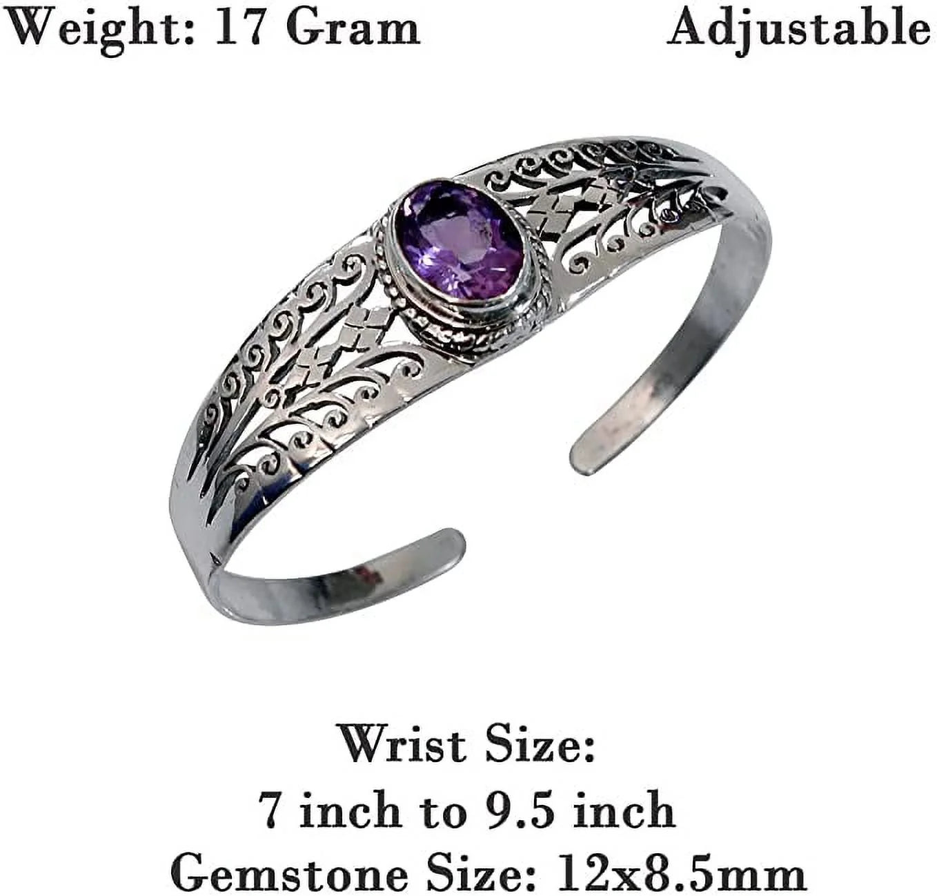 Genuine Purple Amethyst Gemstone Handmade Cuff Bracelet for Men Women, Genuine 925 Sterling Silver Fashion Bracelets, Adjustable Designer Jewelry for Gifts