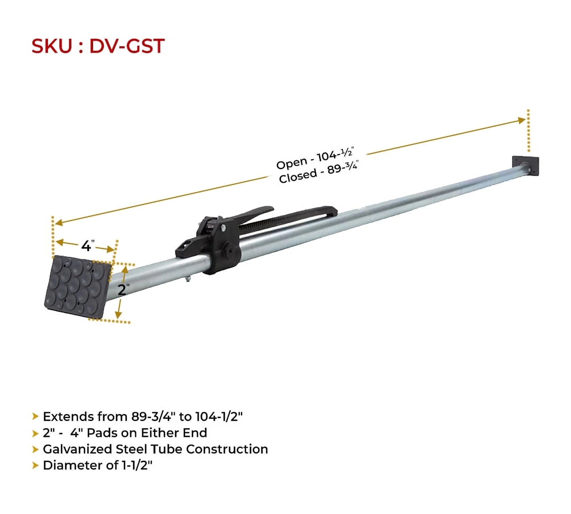 (2 Pack ) 89.75" to 104.5" Inches Long Alloy Adjustable Load Lock Bar for Cargo Tie-Down in Enclosed Trucks and Semi Trailers with 2" - 4" Pads