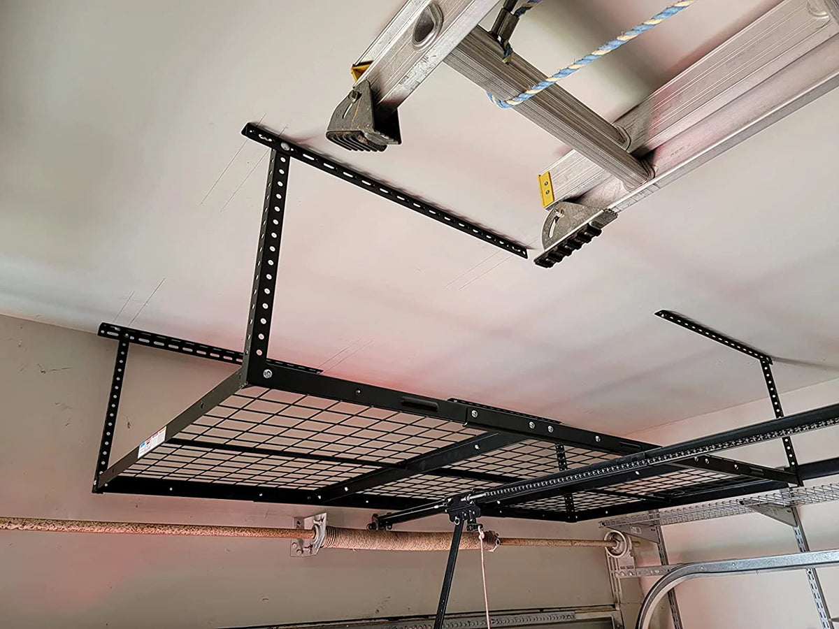 HECASA 3FT X 6FT Overhead Storage Rack Heavy Duty 72" x 36" Mounted Ceiling Rack Shelf Black Alloy