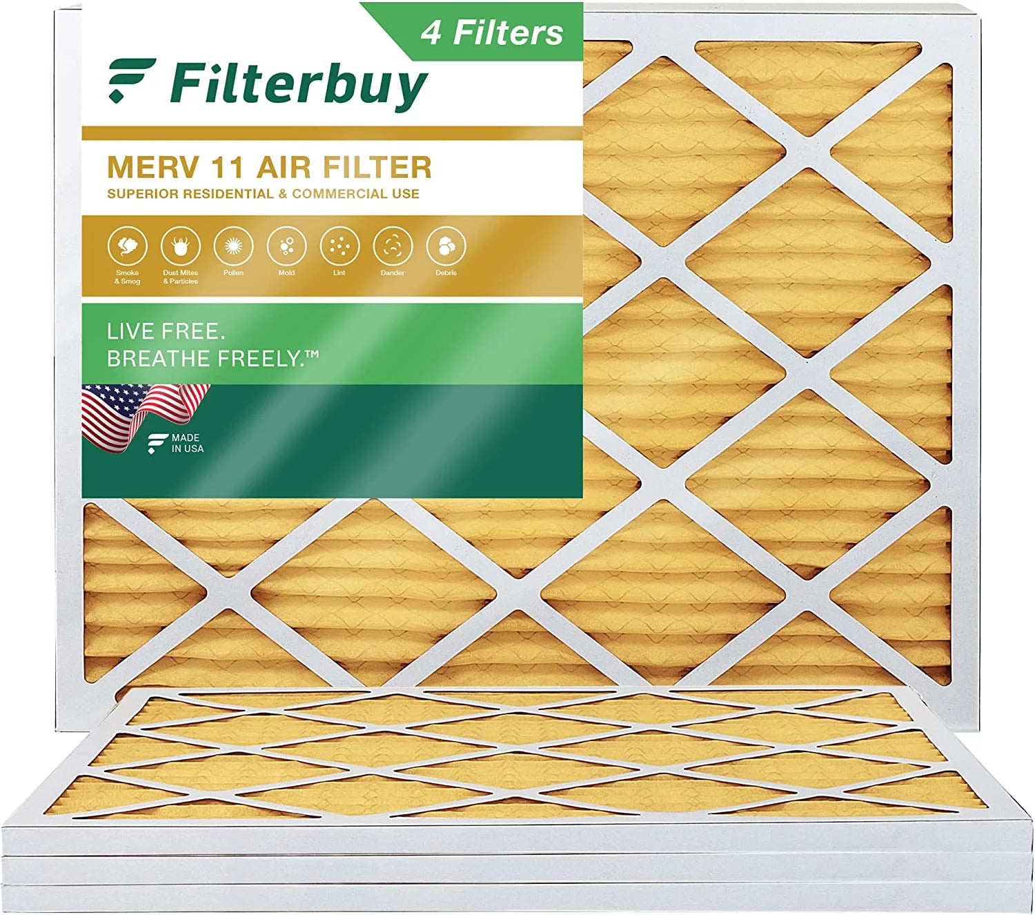 Filterbuy 13x20x1 MERV 11 Pleated HVAC AC Furnace Air Filters (4-Pack)