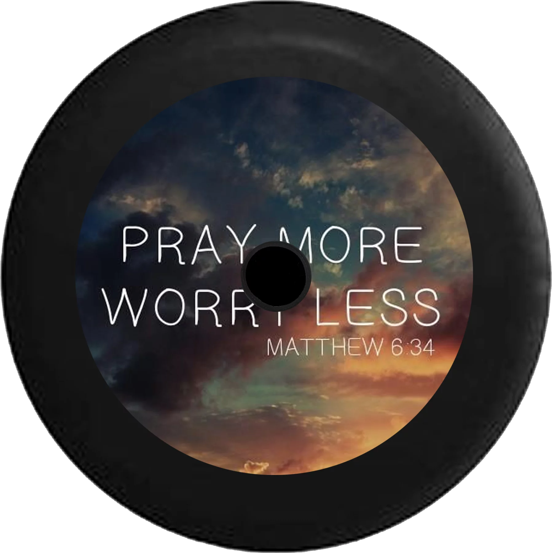 2018 2019 Wrangler JL Backup Camera Pray More Worry Less Matthew Bible Verse Pslam Sky Spare Tire Cover for Jeep RV 32 Inch