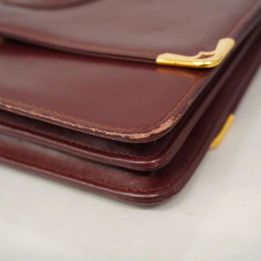 Previously Owned Cartier Shoulder Bag Must Leather Bordeaux For Her (Good)