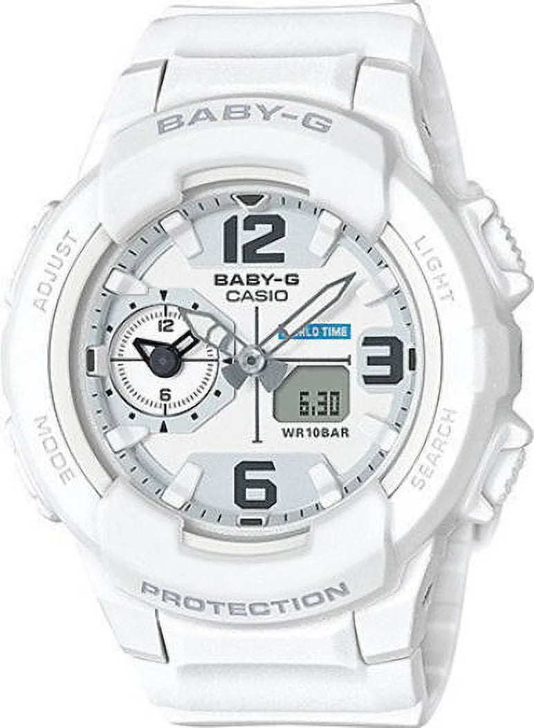 BGA230-7B For Her Baby-G White Ana-Digi Dial White Resin Strap World Time Alarm Watch