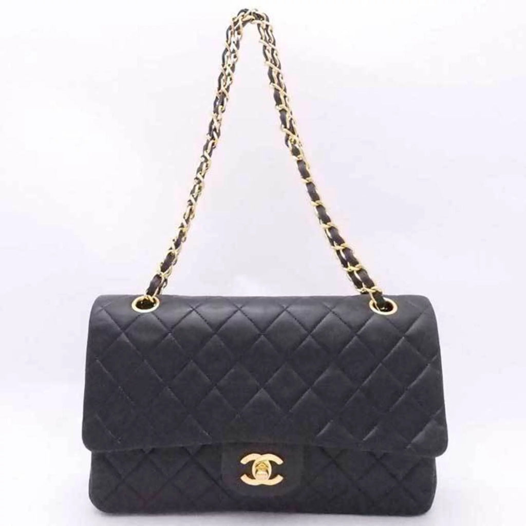 Previously Owned Chanel CHANEL shoulder bag matelasse double flap leather black gold ladies (Good)