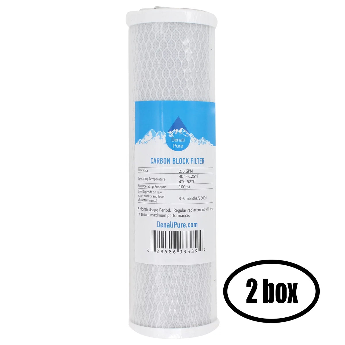 2 Boxes of Replacement for H2O Distributors USRO4-60-QC-38-USA Activated Carbon Block Filter - Universal 10 inch Filter for H2o Distributors 4-Stage Reverse Osmosis System - Denali Pure Brand