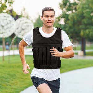 Fitness Weighted Vest, Sport Training Workout Black Adjustable Weight Exercise Vest for Men and Women Boxing Jacket Bearing Capacity 20kg 44LB, Without Weights