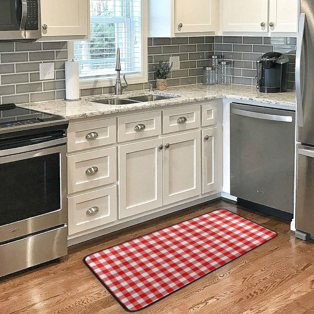 Bestwell Plaid Red and White Kitchen Rug Mat Anti-Fatigue Comfort Floor Mat Waterproof Non Slip Washable Kitchen Rug for Kitchen Washroom Bedroom Sink 39 x 20 inch