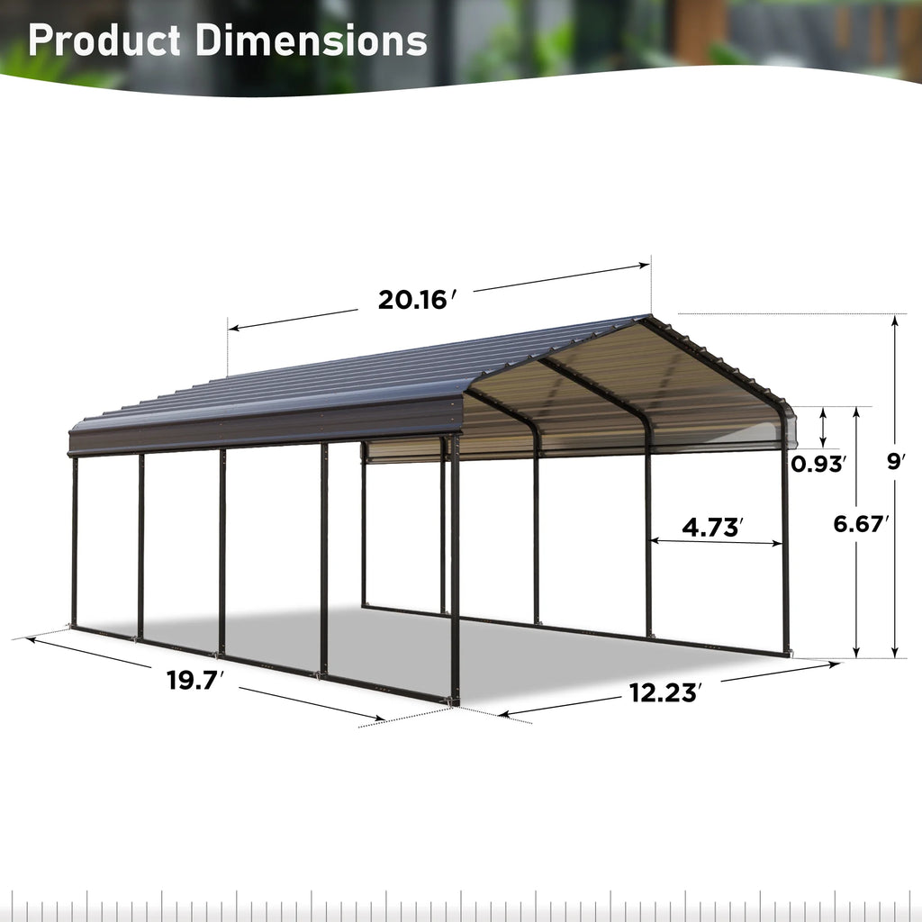 Summit Living 12 x 20 ft Metal Carport with Galvanized Metal Roof, Heavy-Duty Garage Car Storage Shelter, Gray