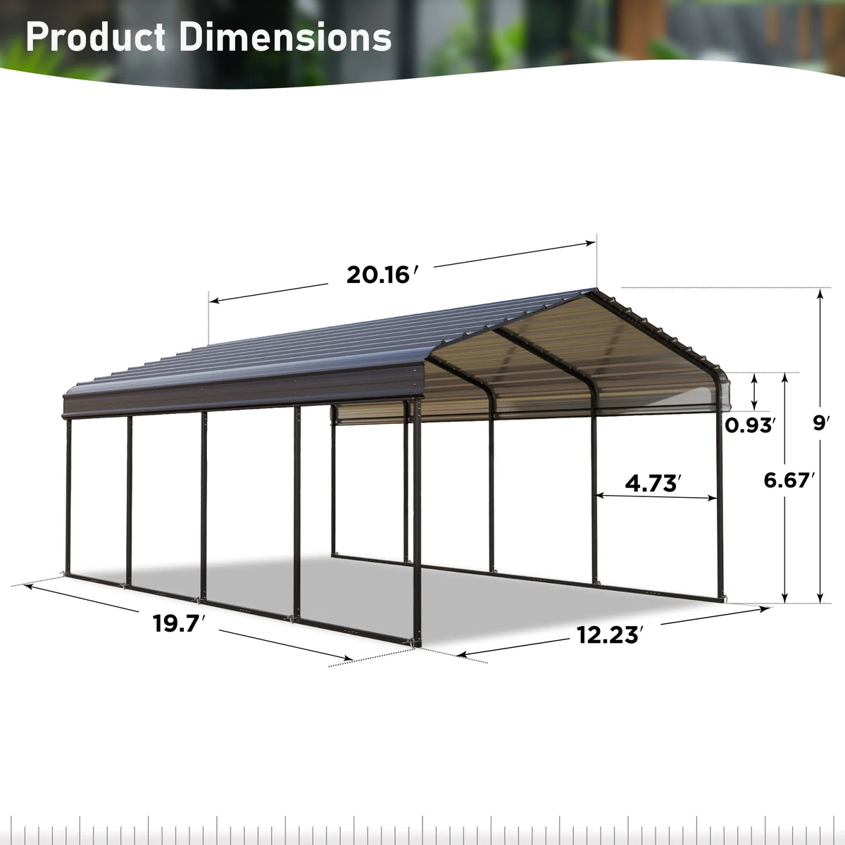 Summit Living 12 x 20 ft Metal Carport with Galvanized Metal Roof, Heavy-Duty Garage Car Storage Shelter, Gray