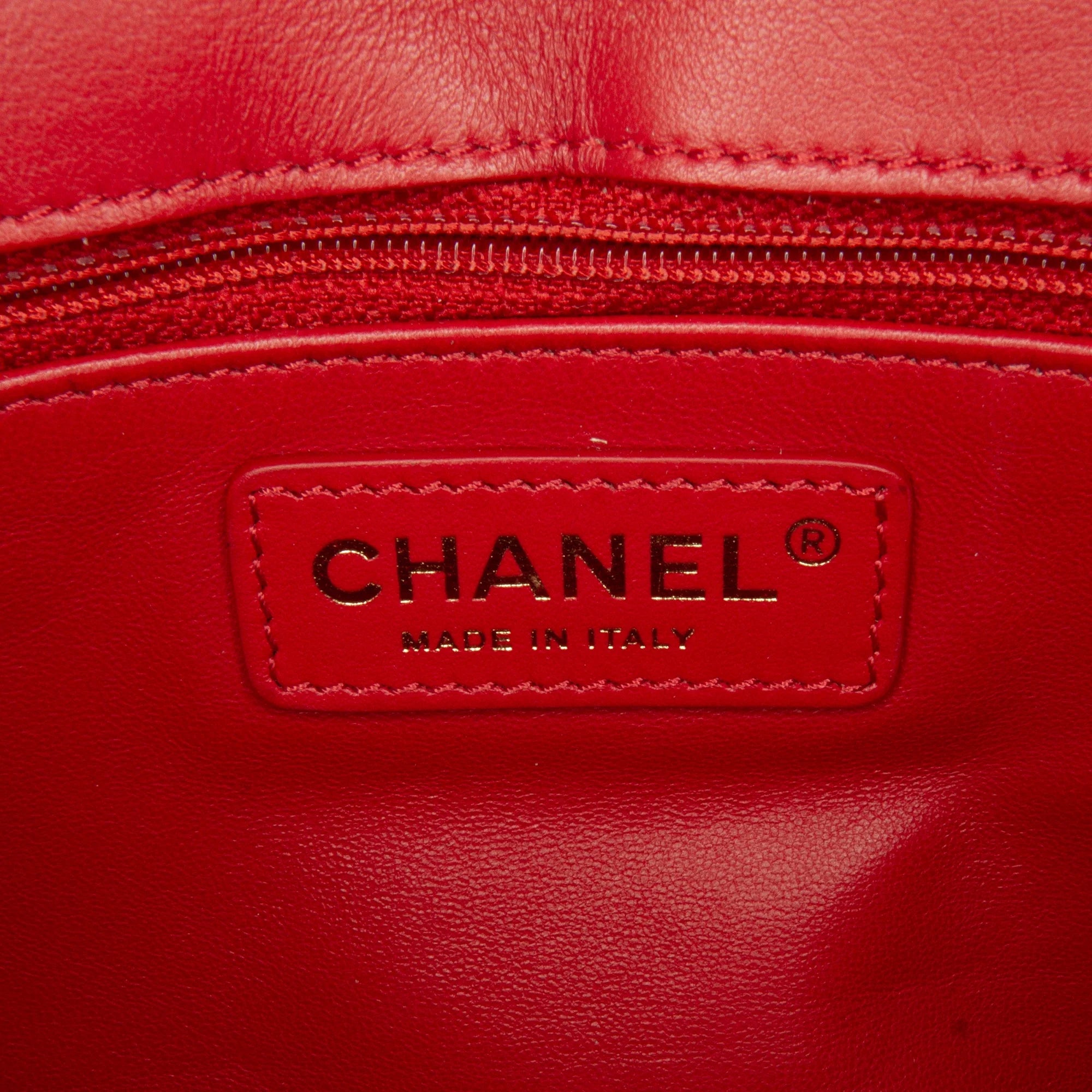Previously Owned Authenticated Chanel Small Easy Carry Flap Bag Lambskin Leather Red Satchel Unisex (Good)