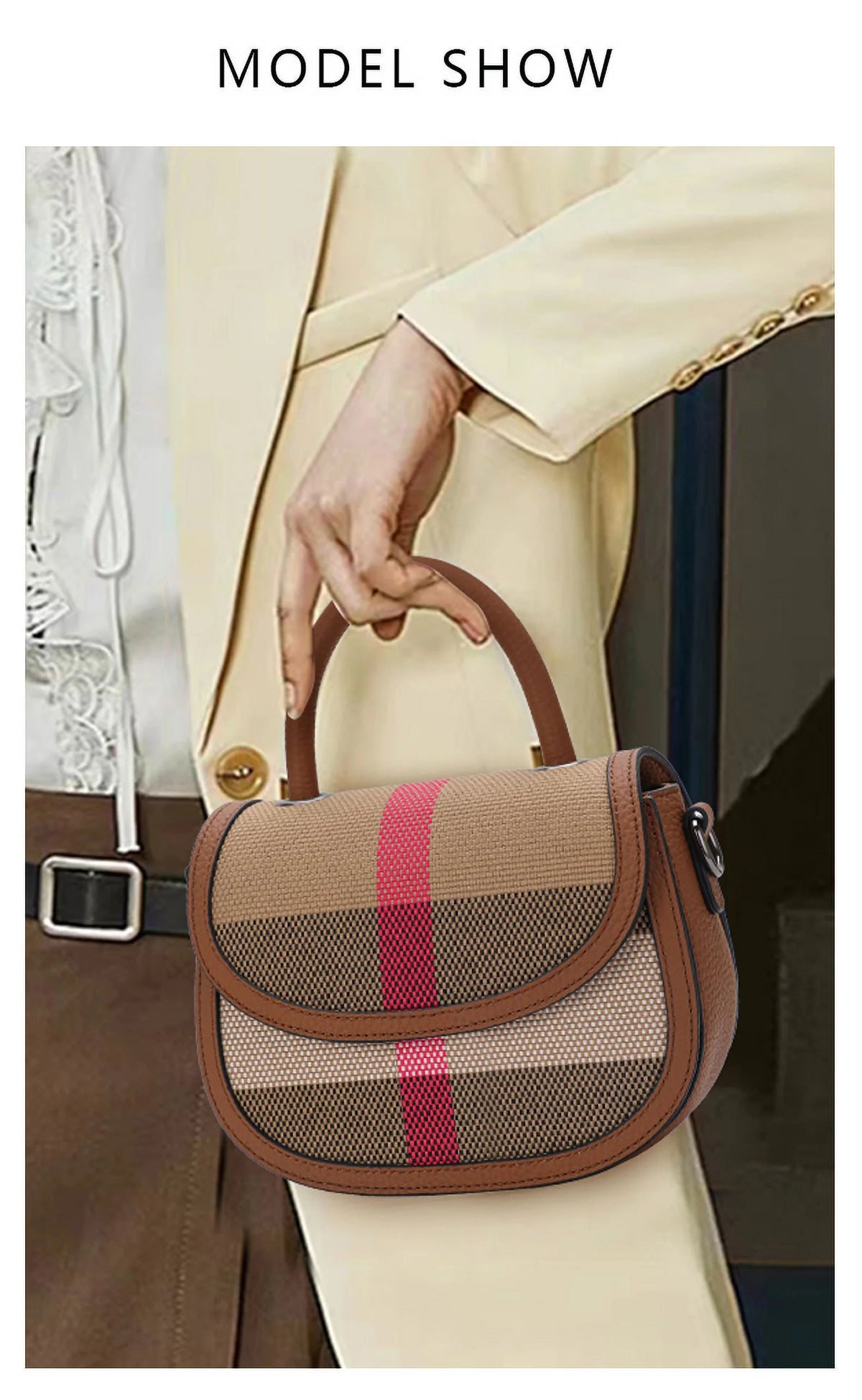 Aidrani   New Female One Shoulder Crossbody Bag Canvas with Cowhide Saddle Bag