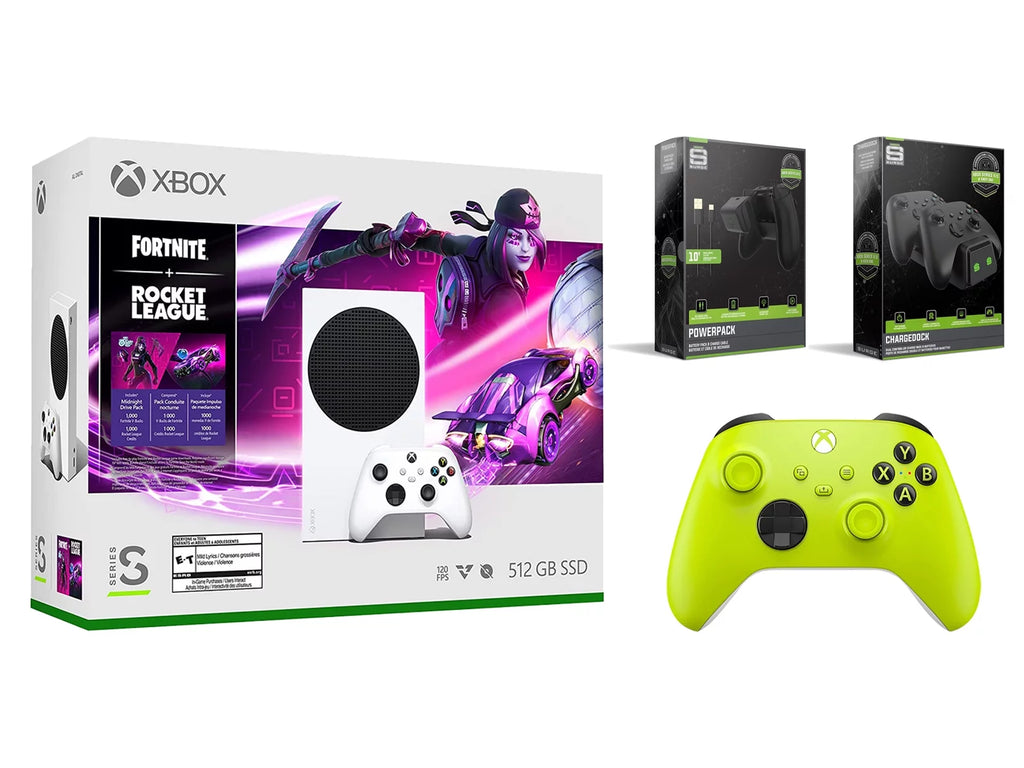 Microsoft Xbox Series S Console Fortnite Rocket League with Extra Electric Volt Controller, Charge Cable/Battery and Dual Charge Dock