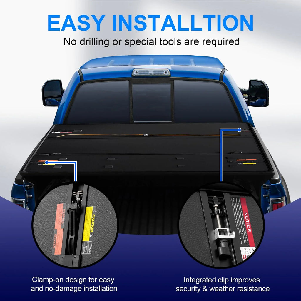 6.4Ft Hard Tri-Fold Truck Bed Tonneau Cover Compatible with 2002-2023 Dodge Ram 1500, 2003-2023 Dodge Ram 2500HD/3500HD