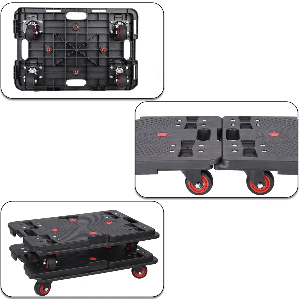 Homhougo—2PCS Portable Folding Hand Truck 330 Lbs Capacity 4 Rotate Wheels Transport Trolley Luggage Cart for Home Office Travel Black 2pcs