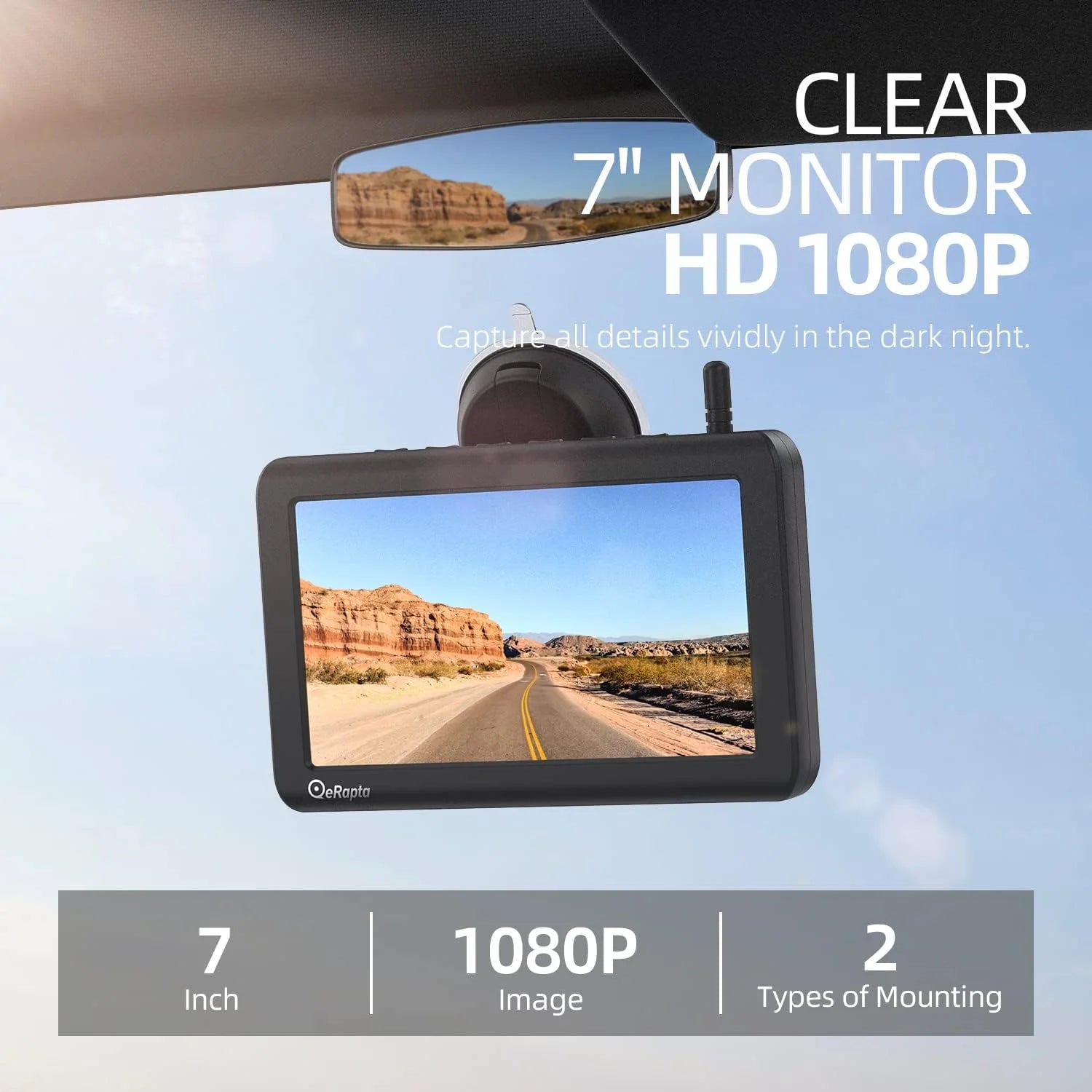 Erapta Solar Wireless Backup Camera Monitor 1080P HD Reverse Camera with 4800mAh Battery, 3 Mins DIY Install, IR Night Vision IP69K Waterproof for Car Truck RV A1TYZX7