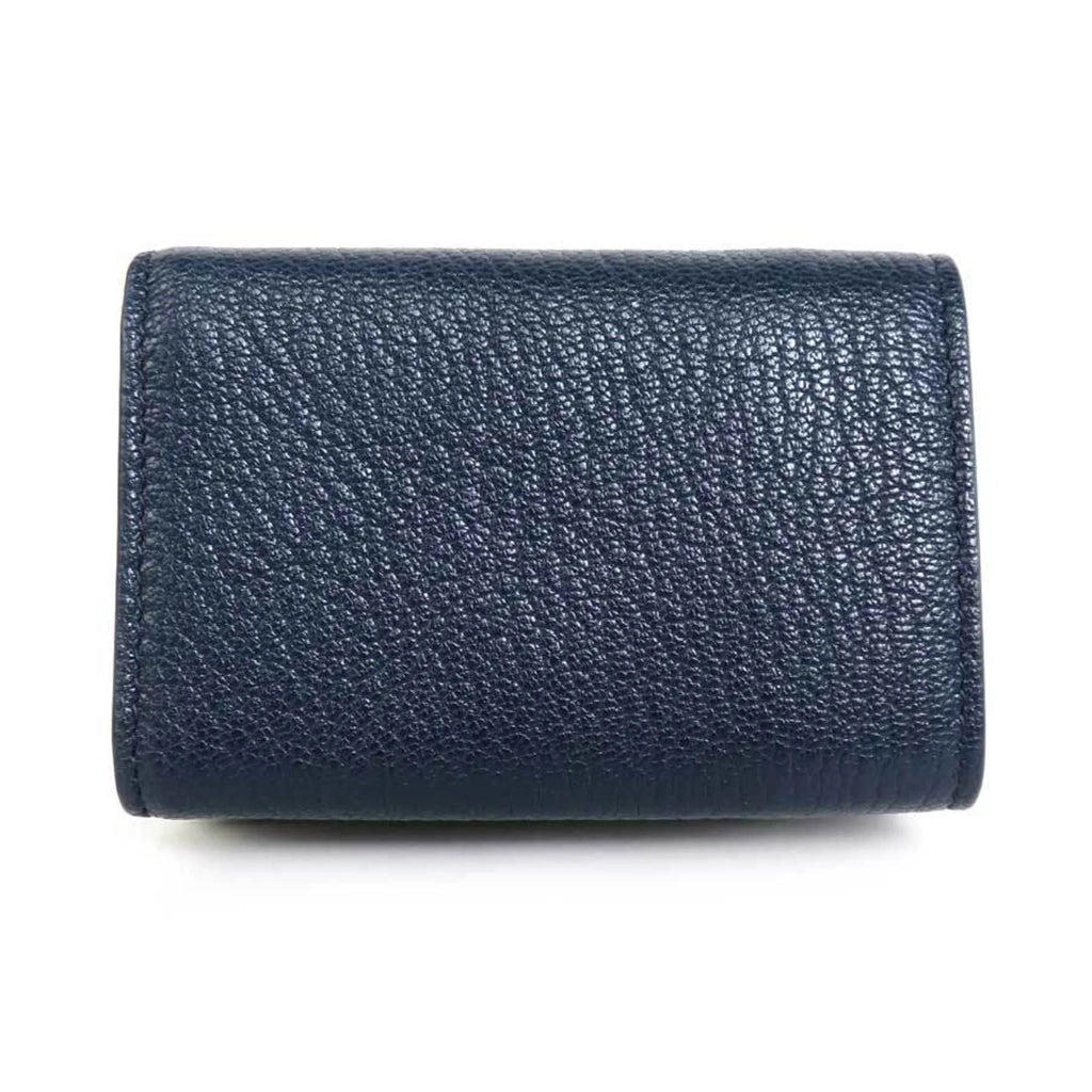 Previously Owned Balenciaga BALENCIAGA trifold wallet mini leather navy gold (Good)