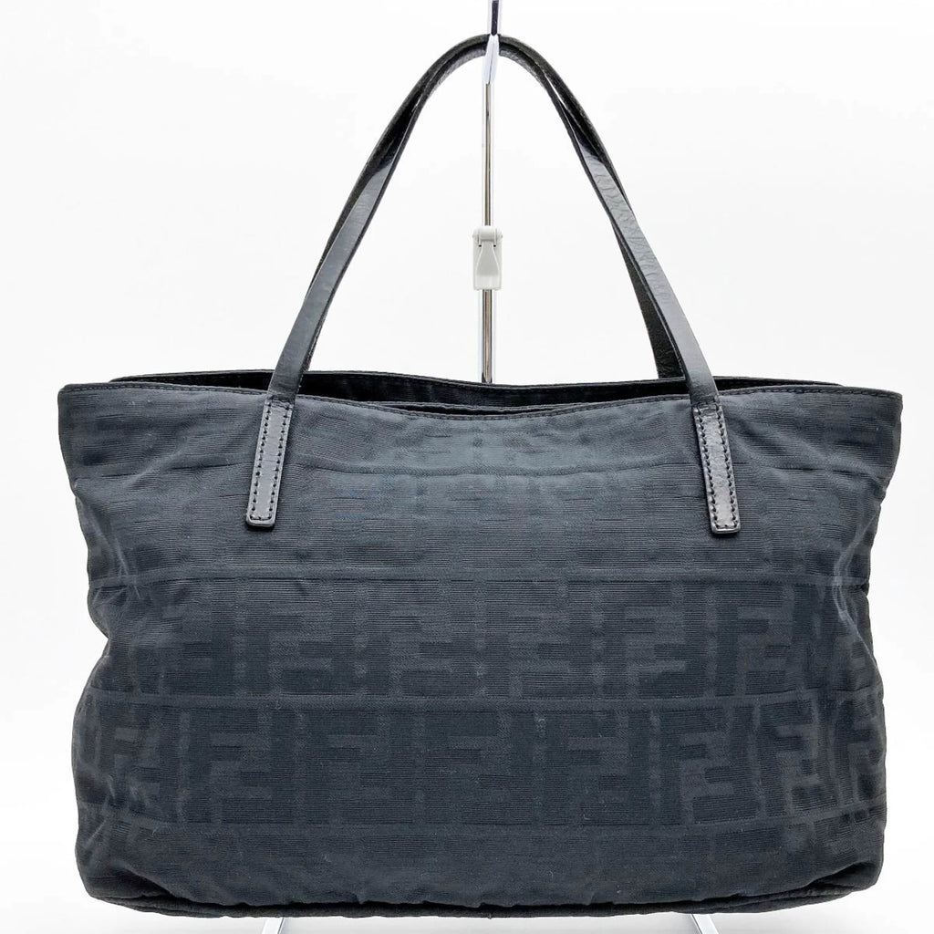 Used FENDI Zucca pattern tote bag handbag black nylon canvas ladies 15786 (Good)