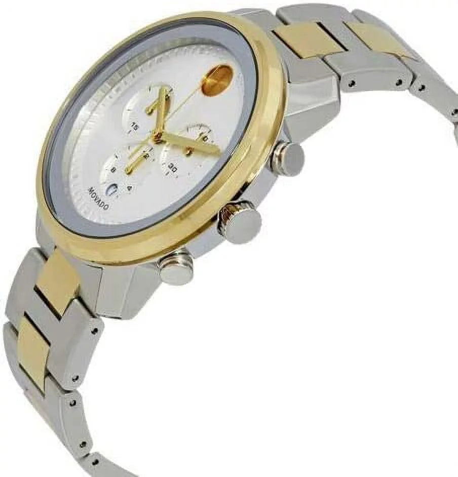 Movado Men's BOLD Metals Chronograph Watch with Printed Index Dial, Silver/Grey/Gold (3600432)