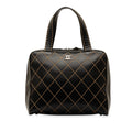 Used Authenticated Chanel CC Wild Stitch Handbag Lambskin Leather Black Top HandleBag Unisex (Good)