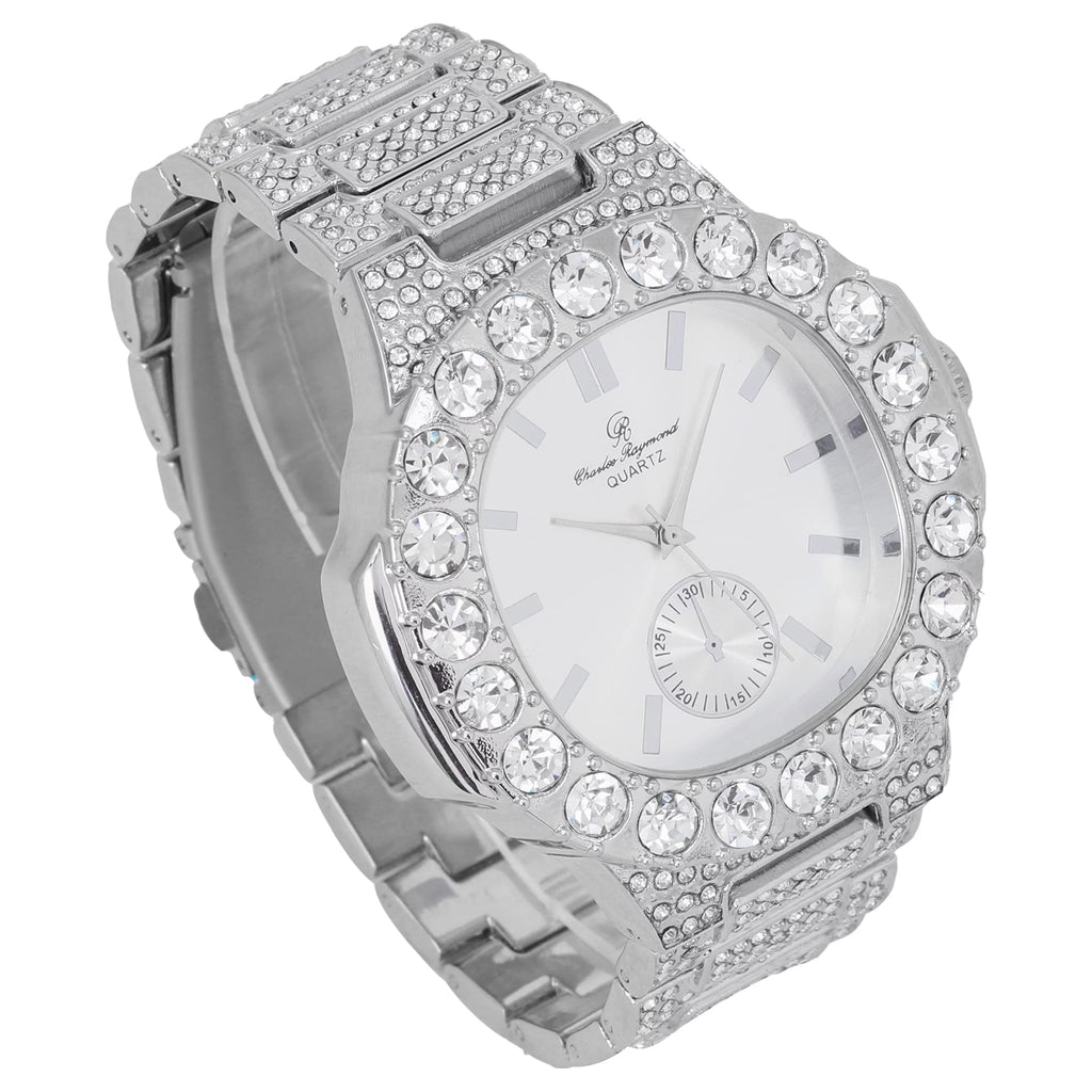 Bigger is Better Oversized Diamonds or Baguette Diamonds for The Luxurious King. Your Style!! Your Choice!! - Bling-ed Out Oblong Metal Mens Watch - ST10316CE (Silver Silver)