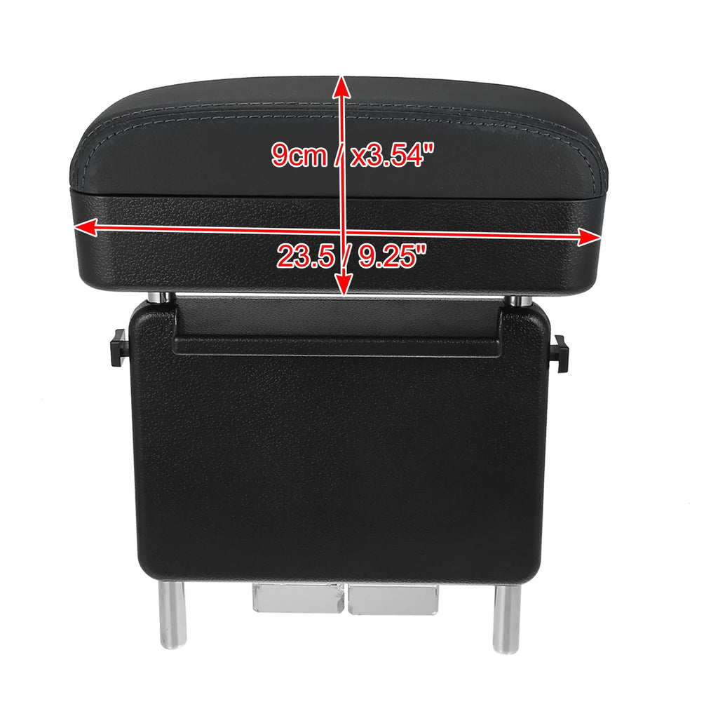 Car Center Armrest Box Seat Gap Adjustable Armrest Storage Organizer Box Armrest Black PU Leather with Black Line
