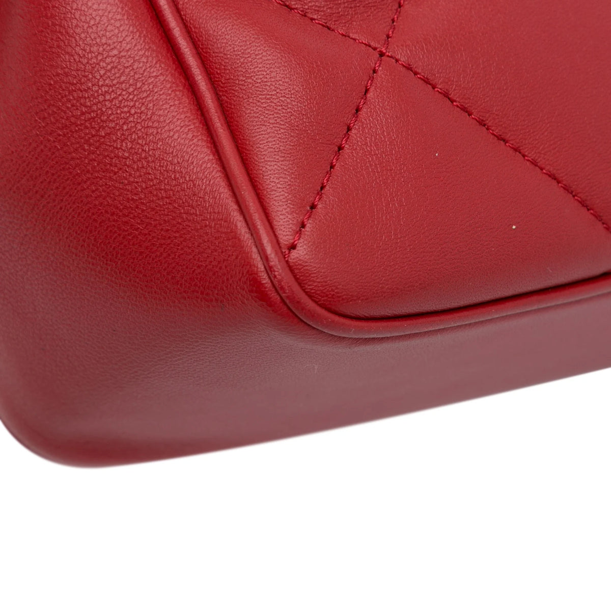 Previously Owned Authenticated Chanel Small Easy Carry Flap Bag Lambskin Leather Red Satchel Unisex (Good)