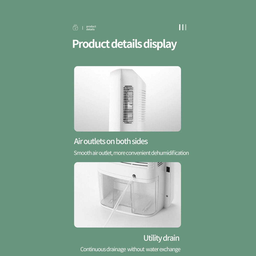 Mini Remote Dehumidifier Household Air Dryer for Home Basements Humidity with Remote Control 10-20㎡ 2.5L White