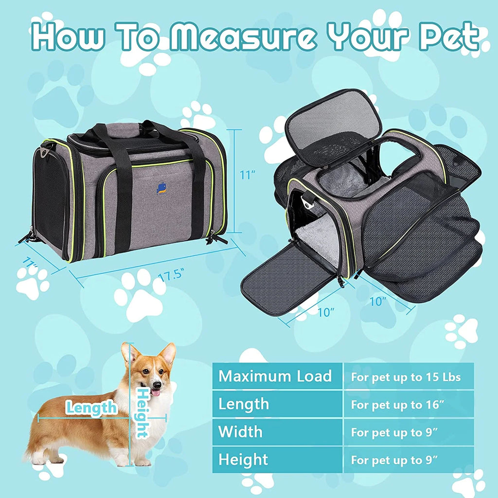 Q-Hillstar Pet Carrier, Cat Carriers, Expandable Airline Approved Soft-Sided Carrying Bag for Dogs Cats Puppy Small Animals, Gray