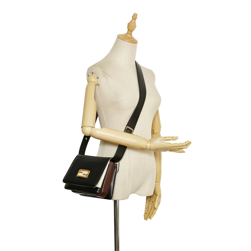 Used Authenticated Fendi Small ID Crossbody Bag Calf Leather Black Unisex (Good)