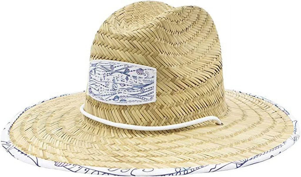 Shells Kids Fabric Pattern Print Straw Children's Sunhat, Boy & Girl, Ages 3+, Lifeguard Hat, Beach, Swim, Cruise, Paddle Board, Boat, Fishing, Fits All, Malabar Hat