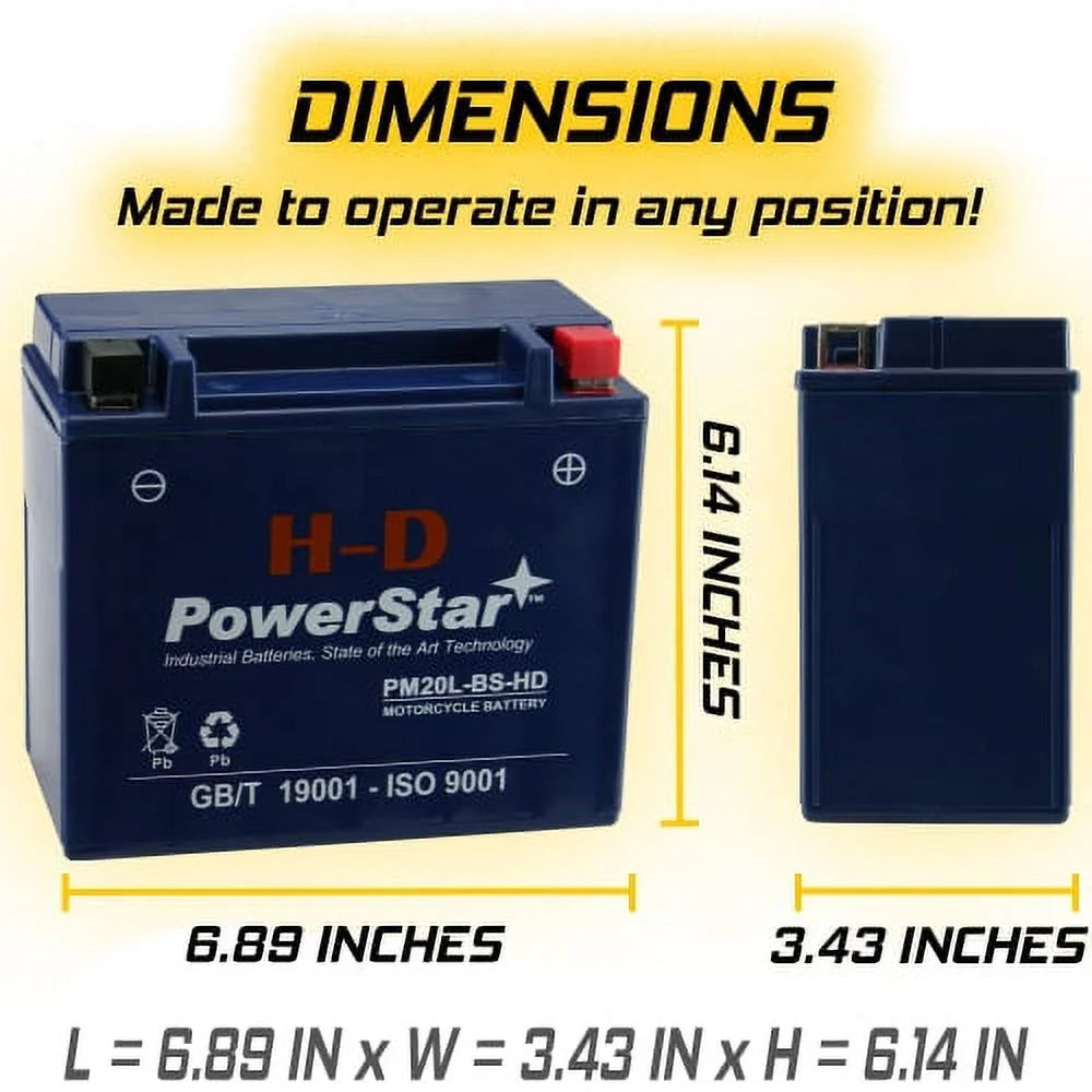 PowerStar Battery YTX20L-BS Battery Replaces Yamaha 1300 XVS13AY V Star, Stryker 2017 Brand Product