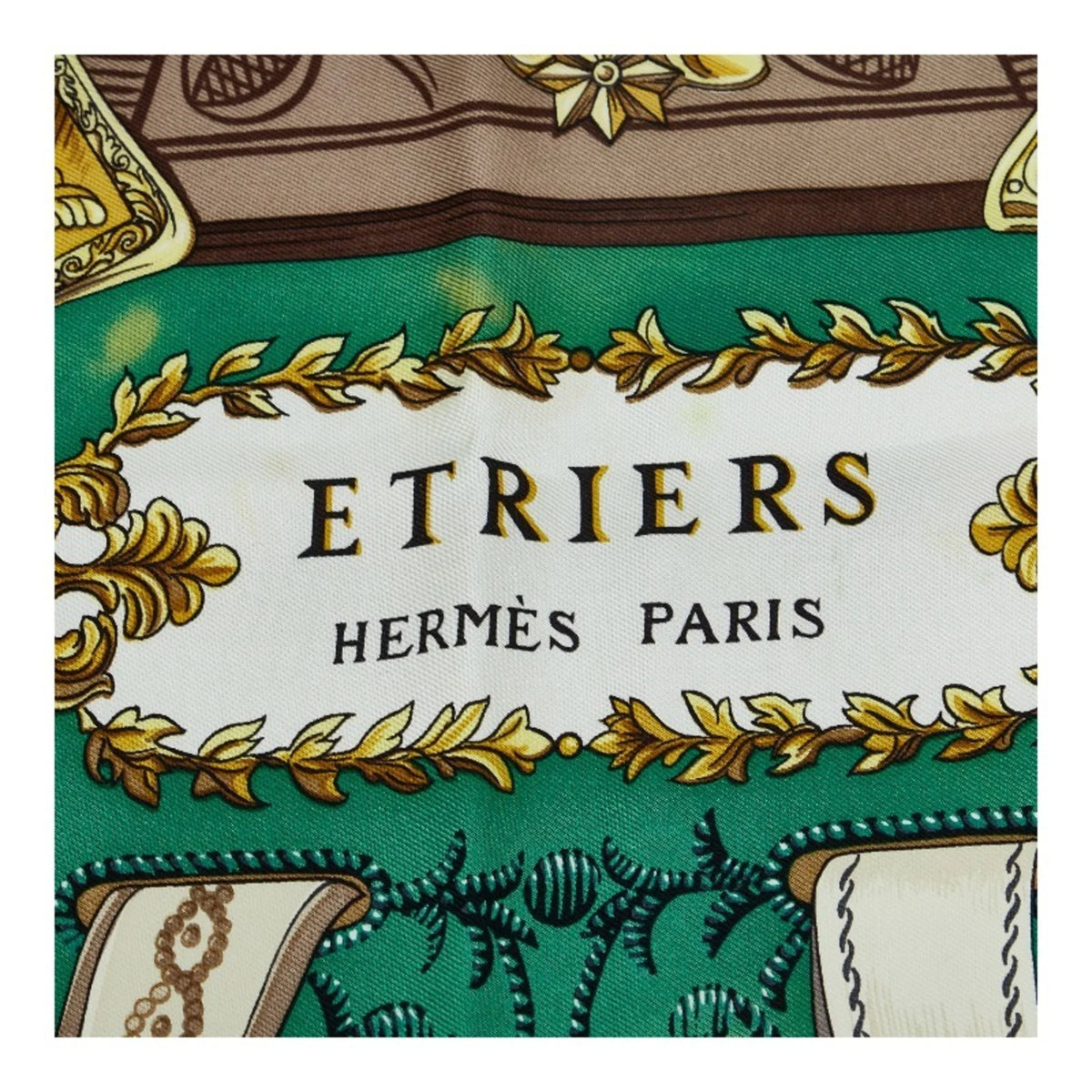 Secondhand Hermes Carre 90 ETRIERS Stirrup Pattern Horse Tack Scarf Muffler Green Multicolor Silk Ladies HERMES (Fair)