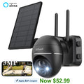 Solar Outdoor Wireless Security Camera WiFi, Spotlight & Siren, PTZ 360° View, 2K/3MP Color Night Vision, Outdoor Surveillance Camera with PIR Motion Detection, Work with Alexa