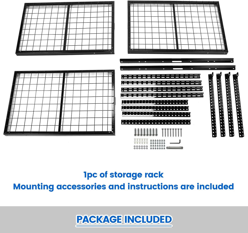 HECASA 3FT X 6FT Overhead Storage Rack Heavy Duty 72" x 36" Mounted Ceiling Rack Shelf Black Alloy