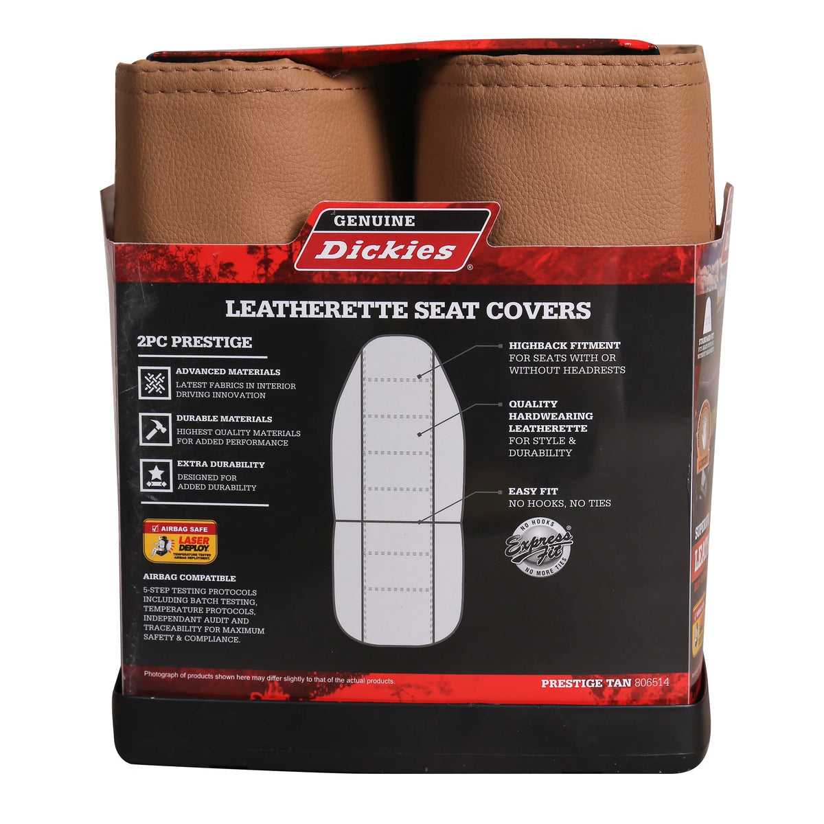 Genuine Dickies 2 Piece Prestige Front Car Seat Covers Vegan Leather Beige, 806514