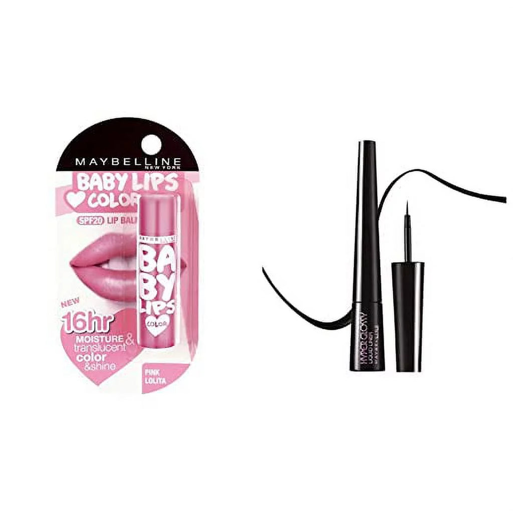 Maybelline New York Baby Lips Lip Balm, Pink Lolita, 4g and Maybelline Hyper Glossy Liquid Liner, Black, 3g