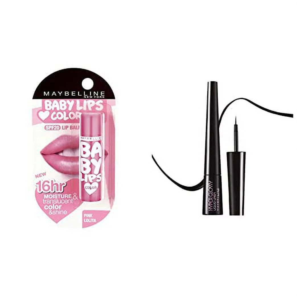 Maybelline New York Baby Lips Lip Balm, Pink Lolita, 4g and Maybelline Hyper Glossy Liquid Liner, Black, 3g