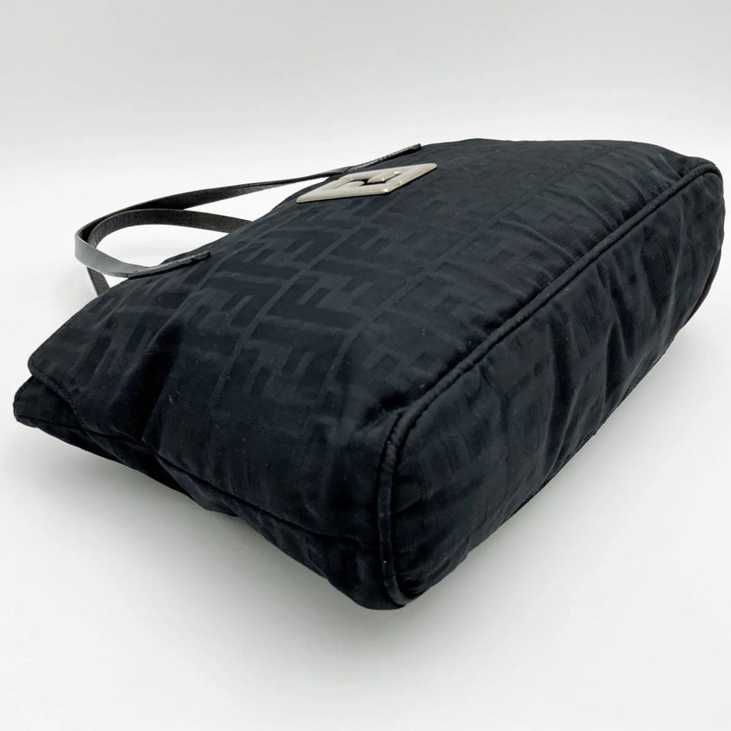 Used FENDI Zucca pattern tote bag handbag black nylon canvas ladies 15786 (Good)