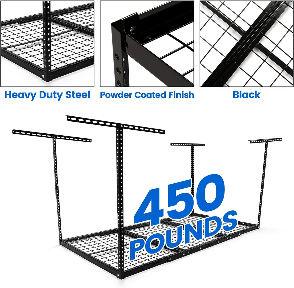 HECASA 3FT X 6FT Overhead Storage Rack Heavy Duty 72" x 36" Mounted Ceiling Rack Shelf Black Alloy